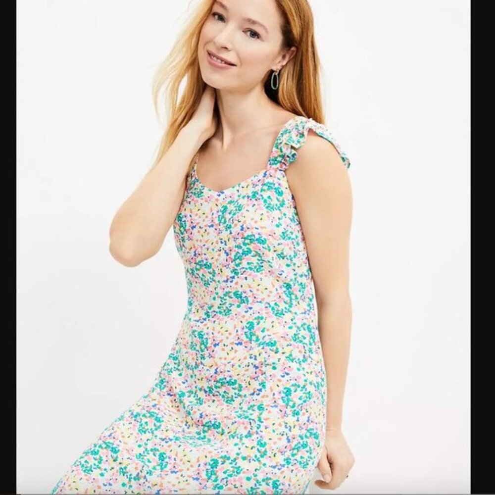 LOFT Sun Dress Sleeveless Flounce Sleeve Long Maxi 8